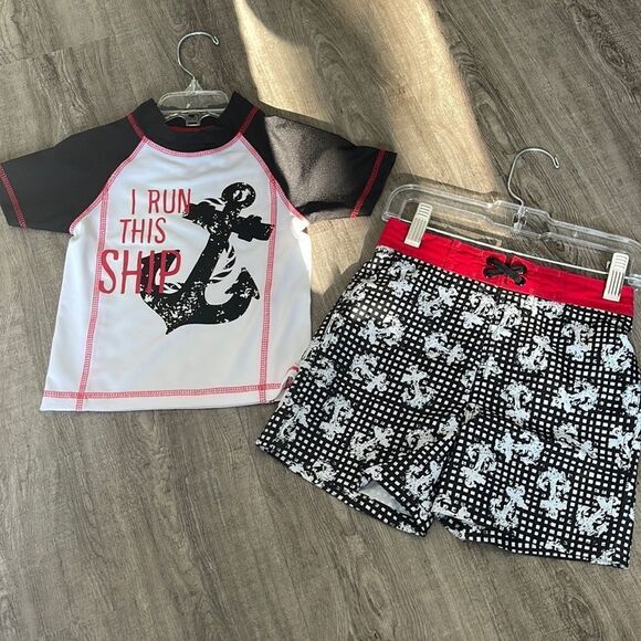 NEW Nick & Mack Boys 2 -Piece Swimwear Rash Guard and Trunk Swimsuit Set - Picture 1 of 4